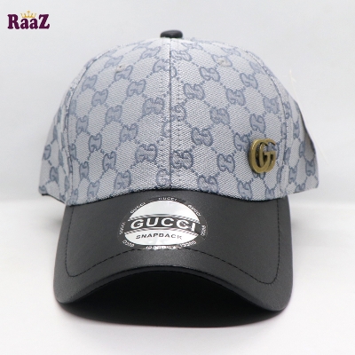 Picture of Silver Black GG Metal Logo Leather Imported Curved Visor Cap