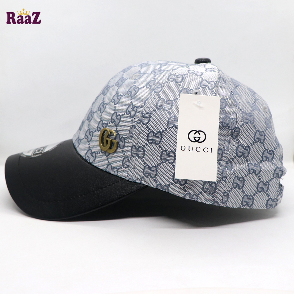 Picture of Silver Black GG Metal Logo Leather Imported Curved Visor Cap