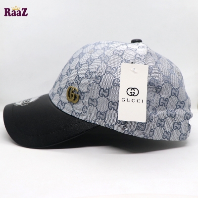 Picture of Silver Black GG Metal Logo Leather Imported Curved Visor Cap