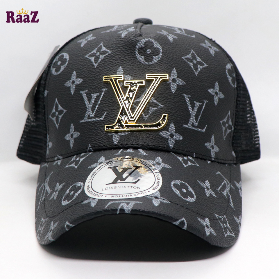 Picture of Black Metal Logo Premium China Leather Half Net Imported Cap
