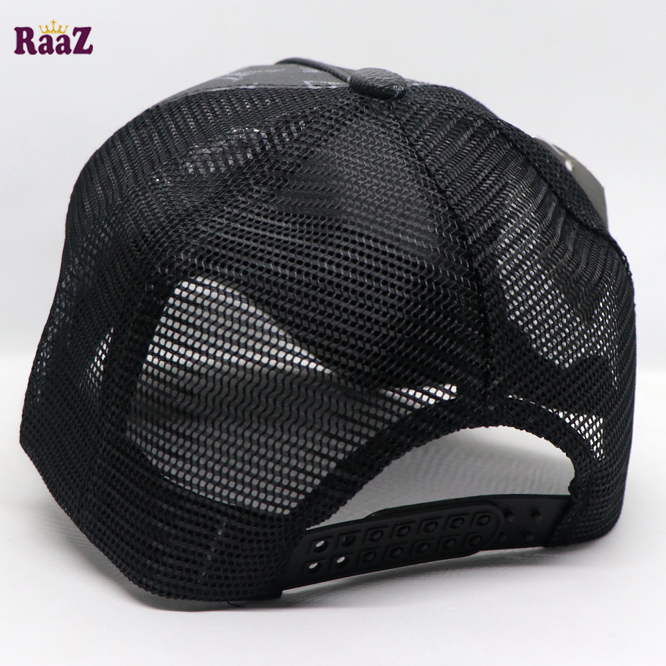 Picture of Black Metal Logo Premium China Leather Half Net Imported Cap