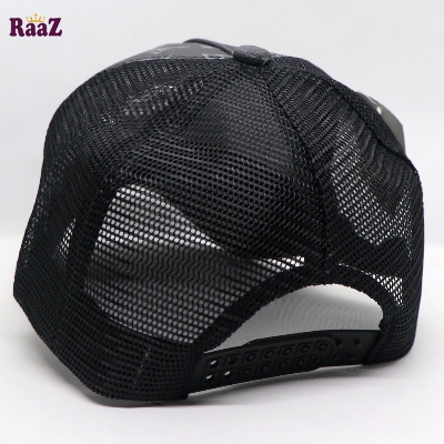 Picture of Black Metal Logo Premium China Leather Half Net Imported Cap