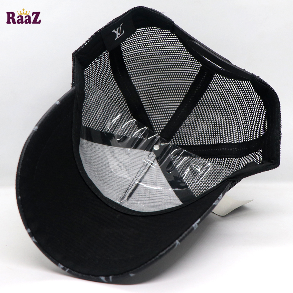 Picture of Black Metal Logo Premium China Leather Half Net Imported Cap