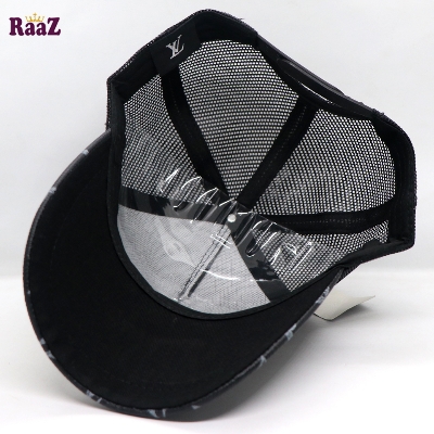 Picture of Black Metal Logo Premium China Leather Half Net Imported Cap