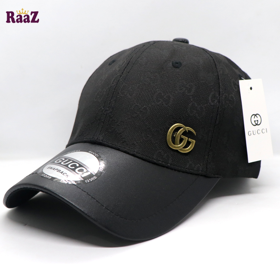 Picture of Black GG Metal Logo Leather Imported Curved Visor Cap