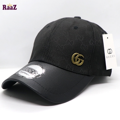 Picture of Black GG Metal Logo Leather Imported Curved Visor Cap