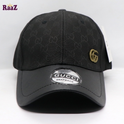 Picture of Black GG Metal Logo Leather Imported Curved Visor Cap