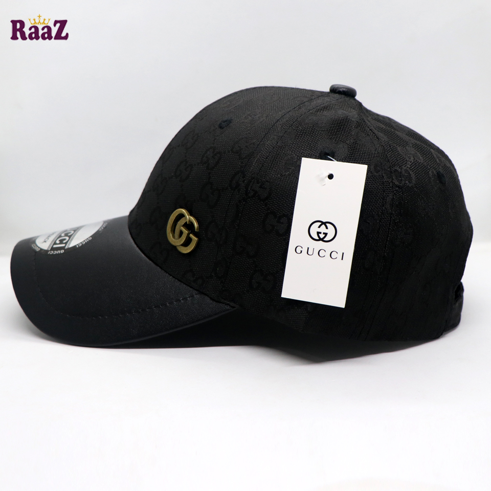 Picture of Black GG Metal Logo Leather Imported Curved Visor Cap