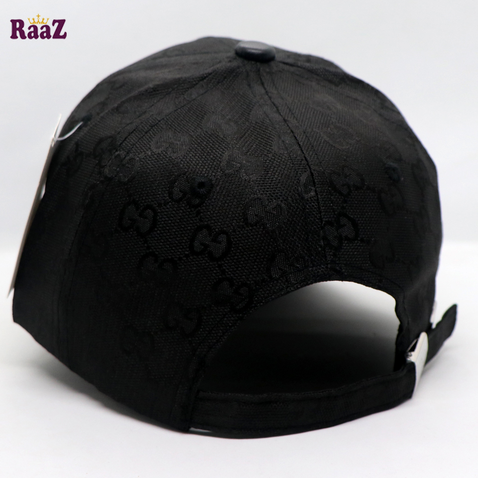Picture of Black GG Metal Logo Leather Imported Curved Visor Cap