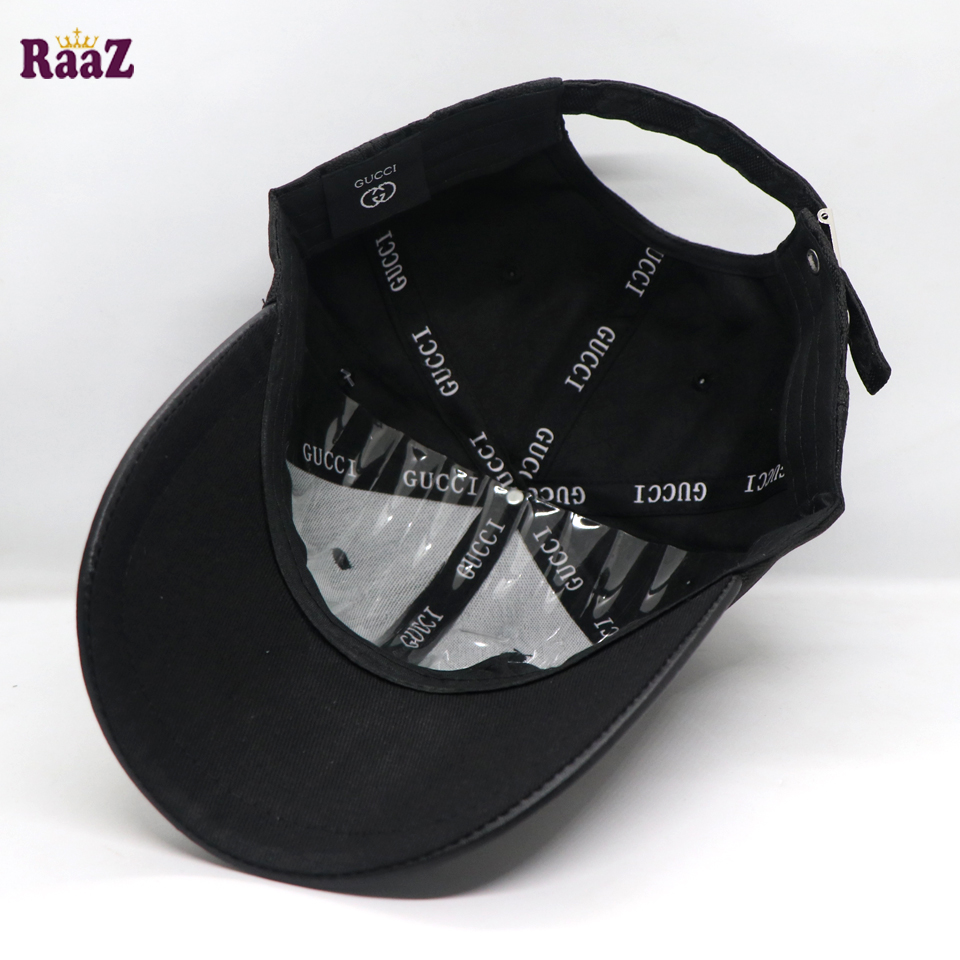 Picture of Black GG Metal Logo Leather Imported Curved Visor Cap