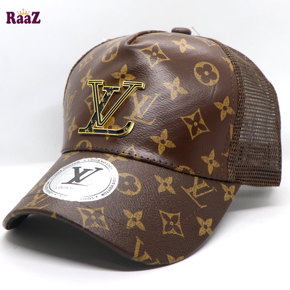 Picture of Coffee Metal Logo Premium China Leather Half Net Imported Cap