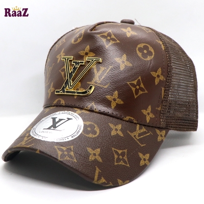 Picture of Coffee Metal Logo Premium China Leather Half Net Imported Cap