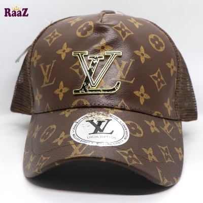 Picture of Coffee Metal Logo Premium China Leather Half Net Imported Cap