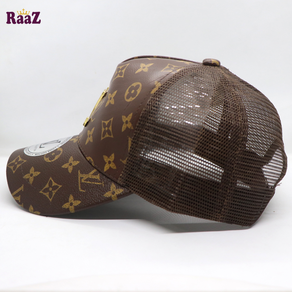 Picture of Coffee Metal Logo Premium China Leather Half Net Imported Cap