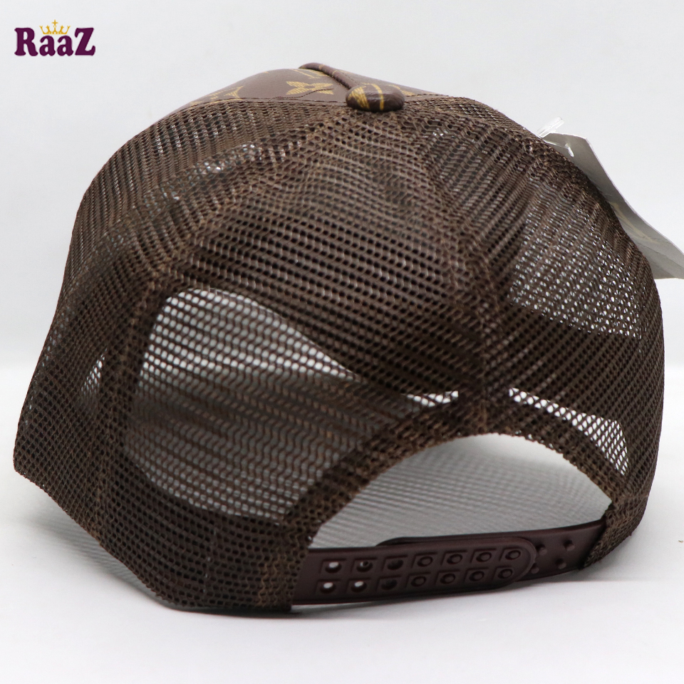 Picture of Coffee Metal Logo Premium China Leather Half Net Imported Cap