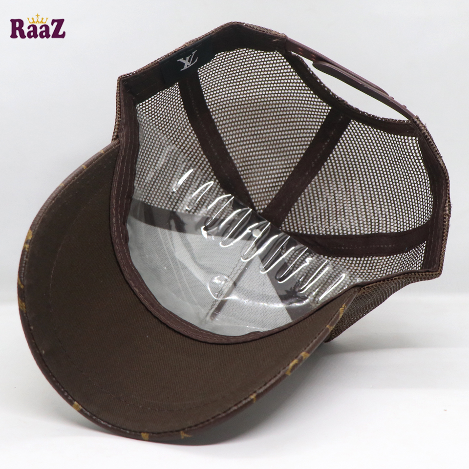 Picture of Coffee Metal Logo Premium China Leather Half Net Imported Cap