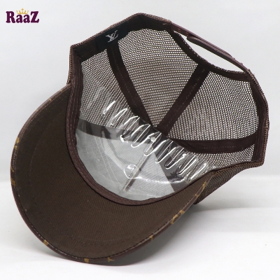 Picture of Coffee Metal Logo Premium China Leather Half Net Imported Cap