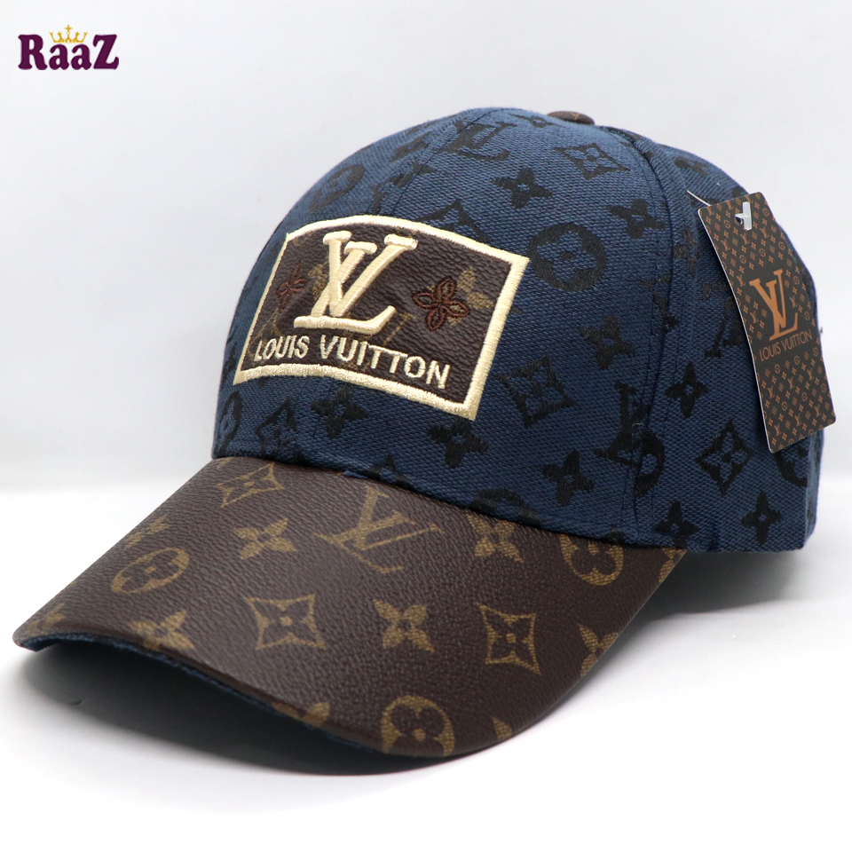 Picture of Navy Blue Coffee Leather Dual Tone Imported Curved Visor Cap