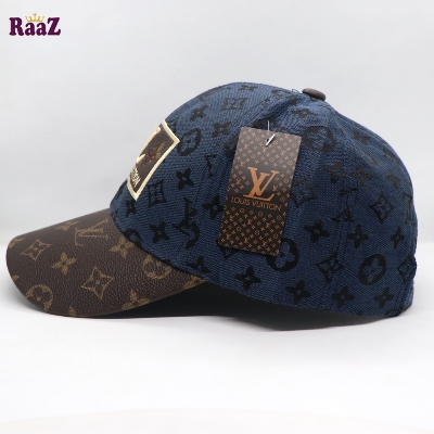 Picture of Navy Blue Coffee Leather Dual Tone Imported Curved Visor Cap