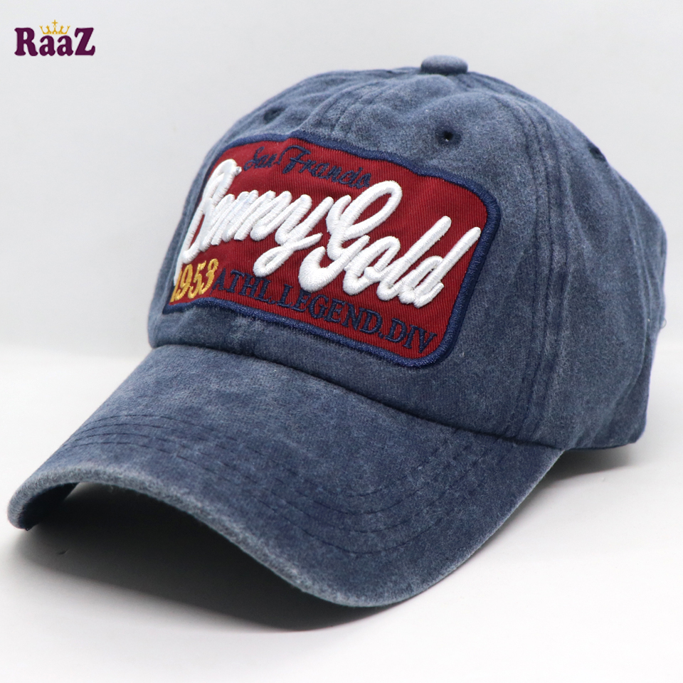 Picture of Navy Blue Red  Benny Gold Embroidery Logo Wash Baseball Cap