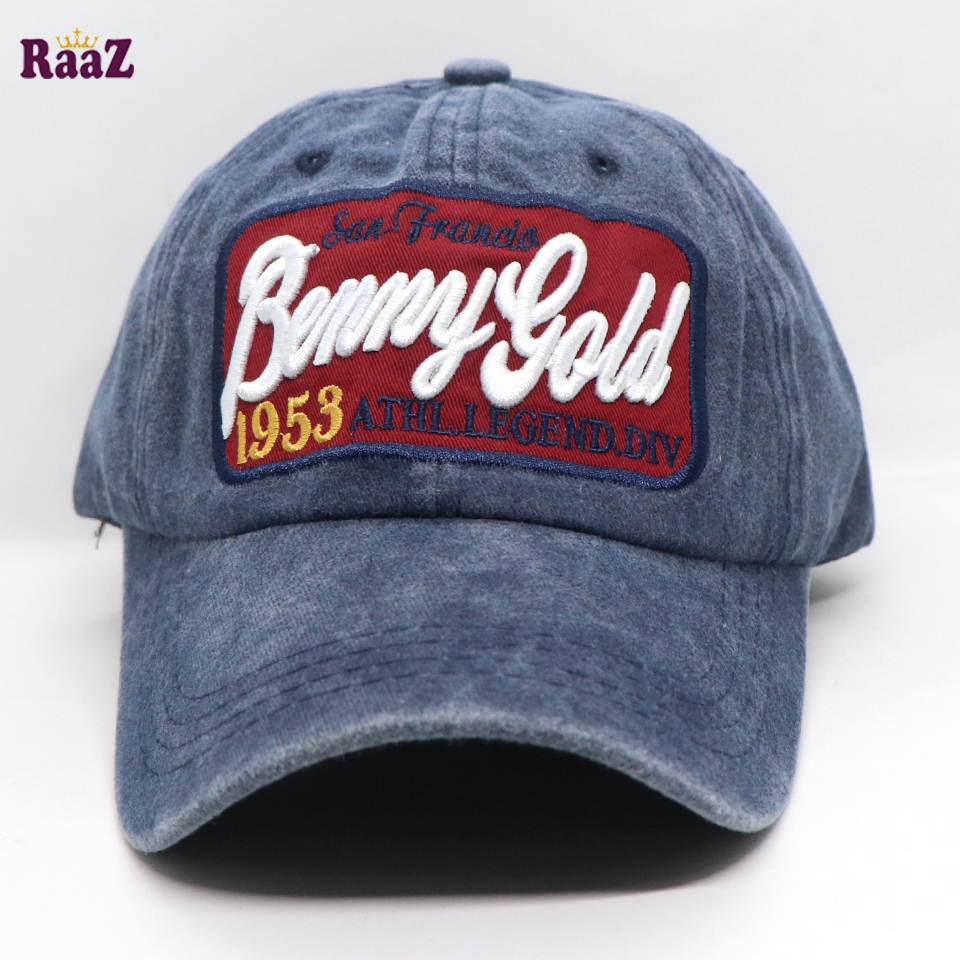 Picture of Navy Blue Red  Benny Gold Embroidery Logo Wash Baseball Cap
