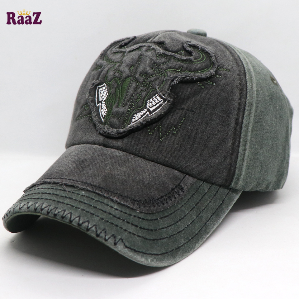 Picture of Grey Deep Green Cattle Head Vintage Baseball Cap