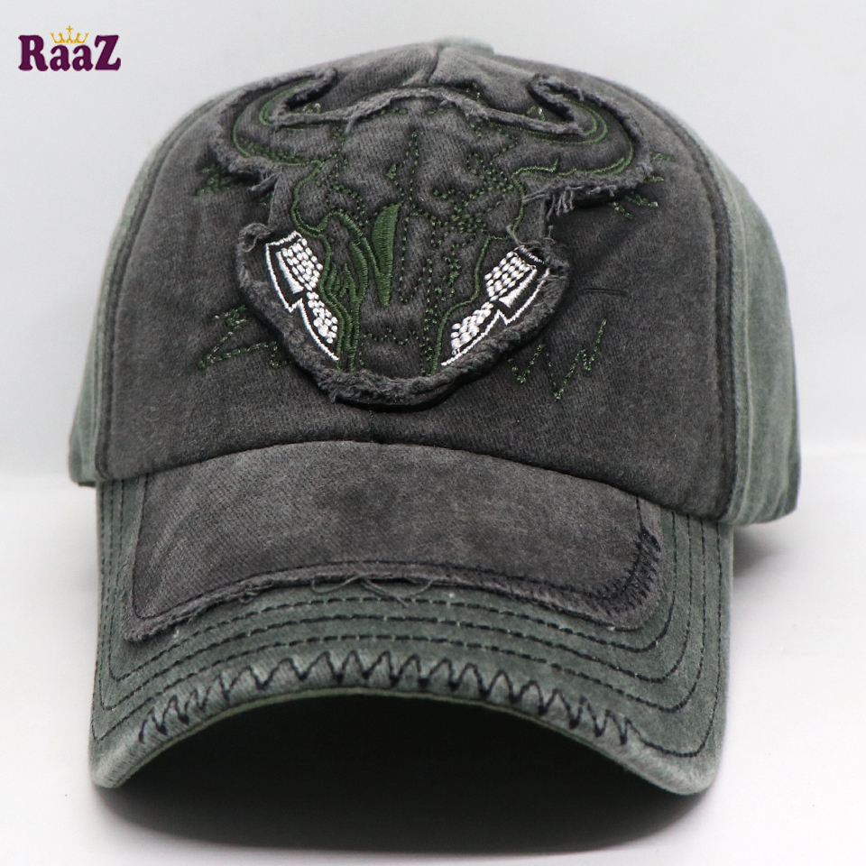 Picture of Grey Deep Green Cattle Head Vintage Baseball Cap