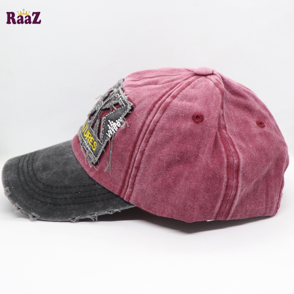 Picture of Maroon Rock Logo Ripped Baseball Cap