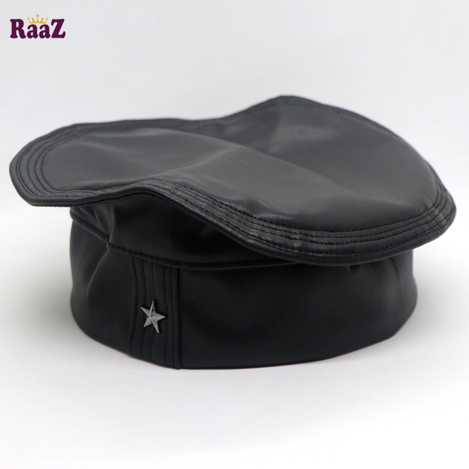Picture of Black Artificial leather Star Pakol Muslim Tupi For Men