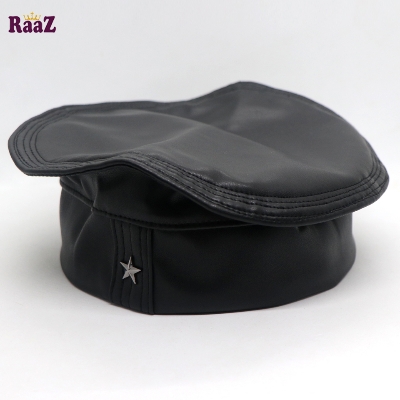 Picture of Black Artificial leather Star Pakol Muslim Tupi For Men