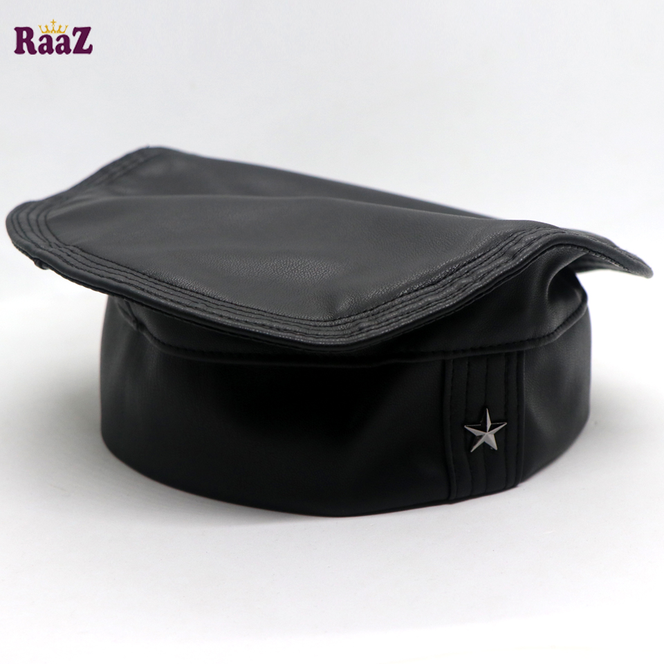 Picture of Black Artificial leather Star Pakol Muslim Tupi For Men