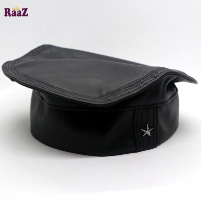 Picture of Black Artificial leather Star Pakol Muslim Tupi For Men
