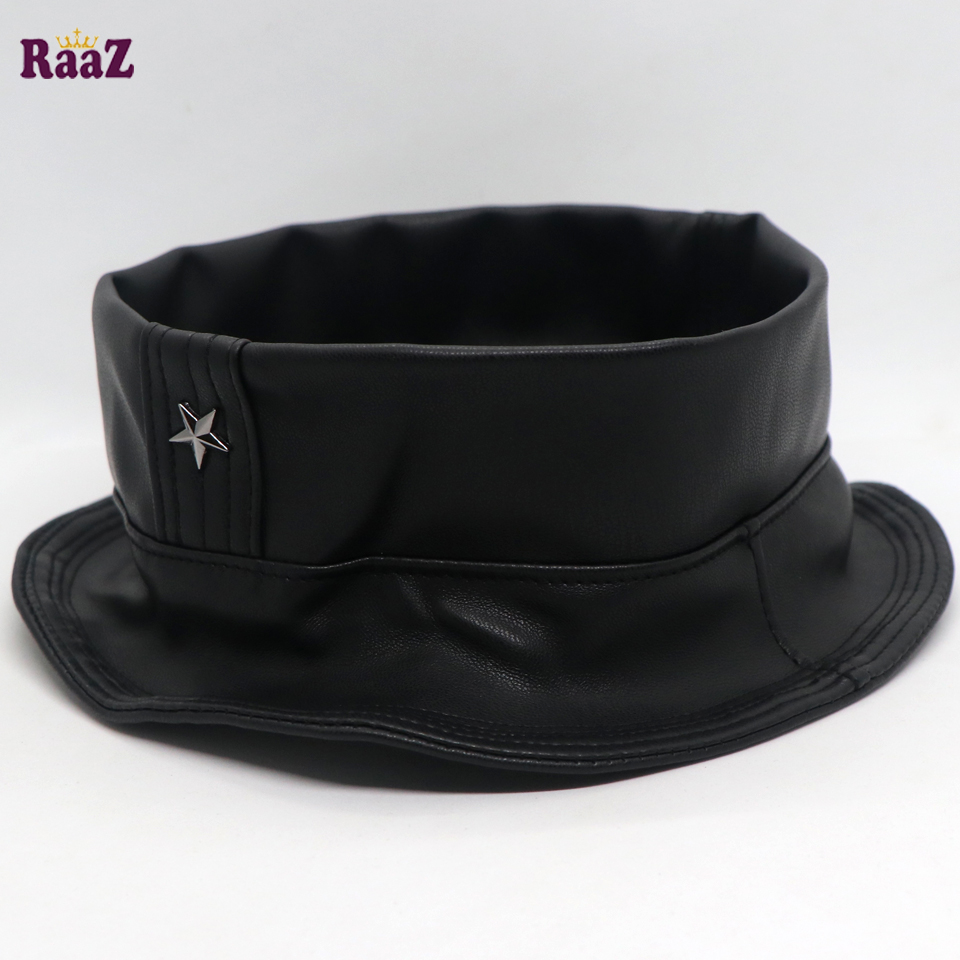 Picture of Black Artificial leather Star Pakol Muslim Tupi For Men