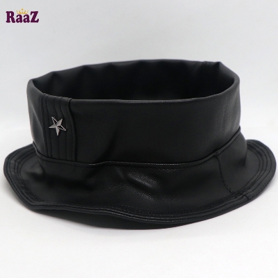 Picture of Black Artificial leather Star Pakol Muslim Tupi For Men