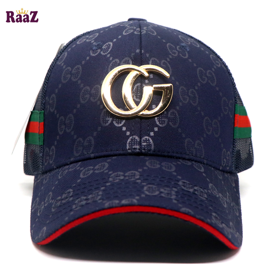 Picture of Navy Blue Half Net GG Steel Logo Fashion Cap For Men