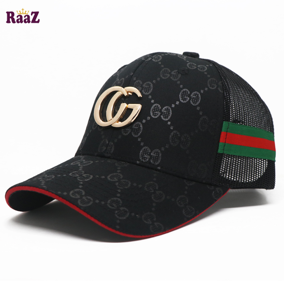 Picture of Black Half Net GG Steel Logo Fashion Cap For Men