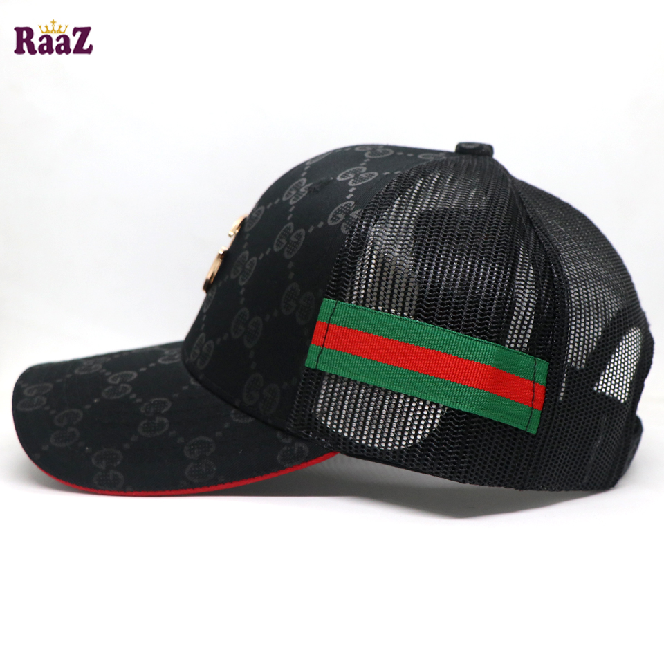 Picture of Black Half Net GG Steel Logo Fashion Cap For Men