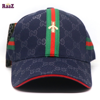 Picture of Navy Blue GG Ace Logo Embroidery Logo Famous Stripe Curved Cap