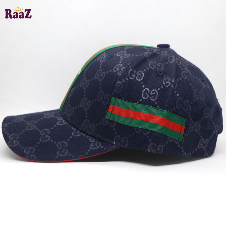 Picture of Navy Blue GG Ace Logo Embroidery Logo Famous Stripe Curved Cap