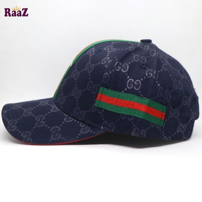 Picture of Navy Blue GG Ace Logo Embroidery Logo Famous Stripe Curved Cap