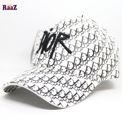 Picture of White Black Premium Printed Fabric Embroidery Logo Curved Cap