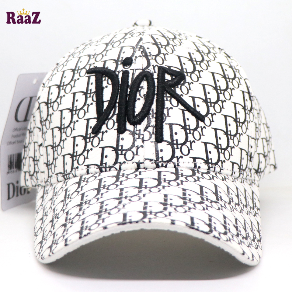 Picture of White Black Premium Printed Fabric Embroidery Logo Curved Cap