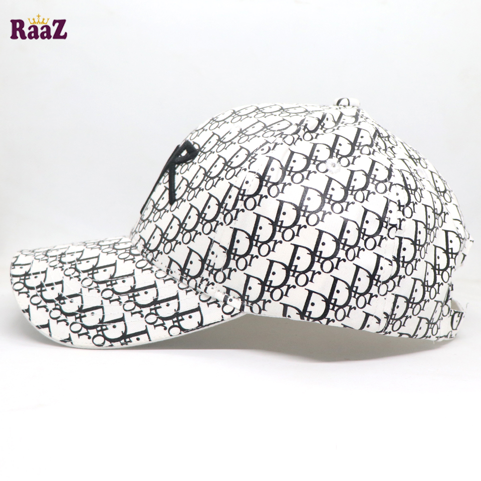 Picture of White Black Premium Printed Fabric Embroidery Logo Curved Cap