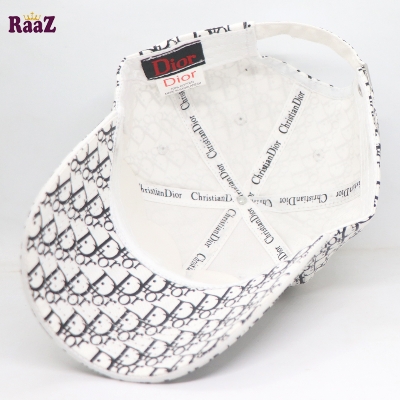 Picture of White Black Premium Printed Fabric Embroidery Logo Curved Cap