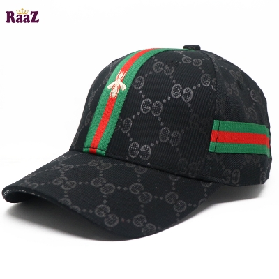 Picture of Black GG Ace Logo Embroidery Logo Famous Stripe Curved Cap