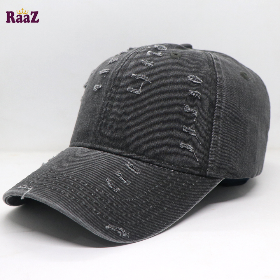 Picture of Black Distressed Rip Washed Adjustable Baseball Cap