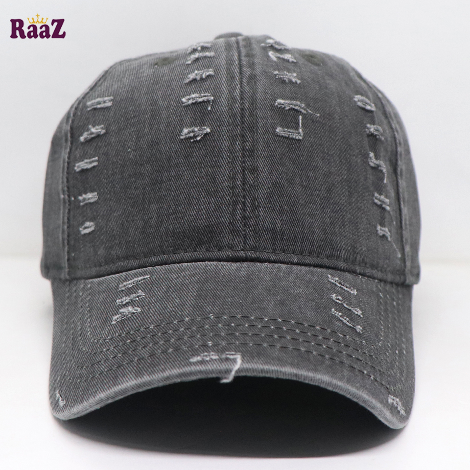 Picture of Black Distressed Rip Washed Adjustable Baseball Cap