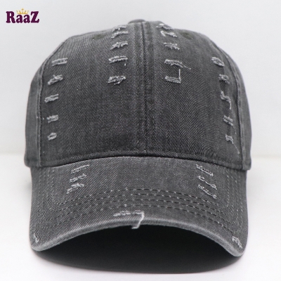 Picture of Black Distressed Rip Washed Adjustable Baseball Cap