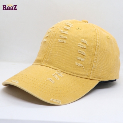 Picture of Yellow Distressed Rip Washed Adjustable Baseball Cap
