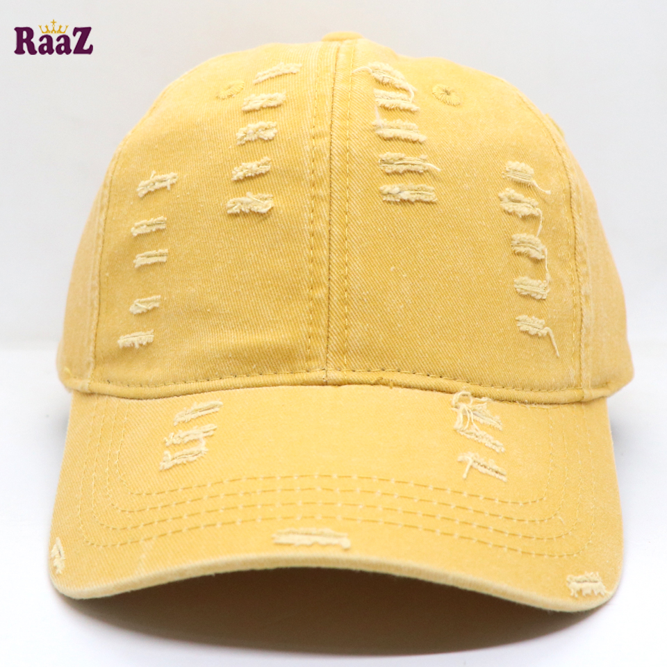 Picture of Yellow Distressed Rip Washed Adjustable Baseball Cap
